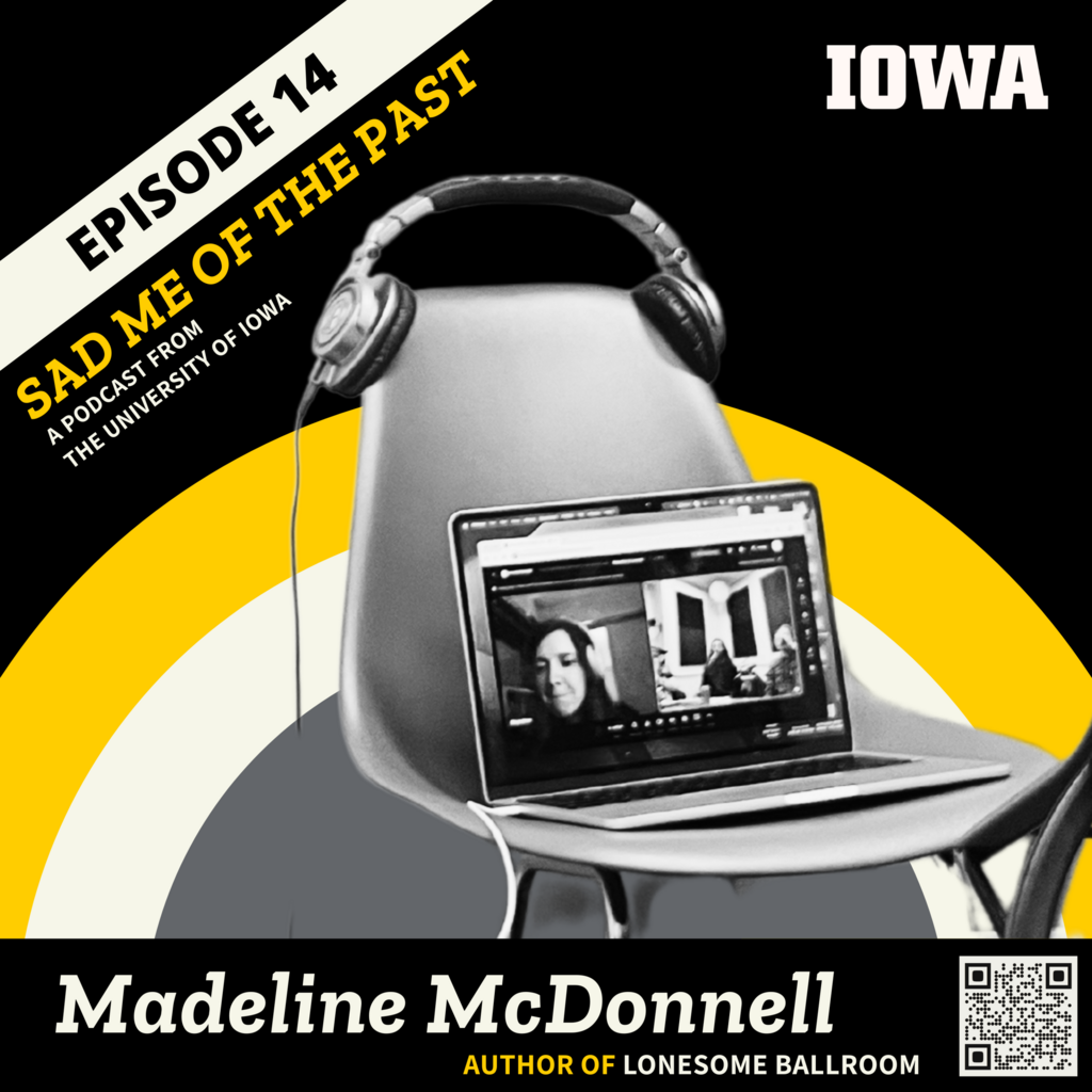 madeline on a computer screen on a chair in the studio