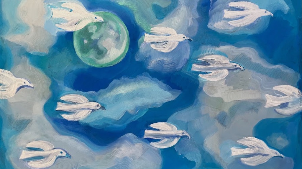 painting of birds in the sky